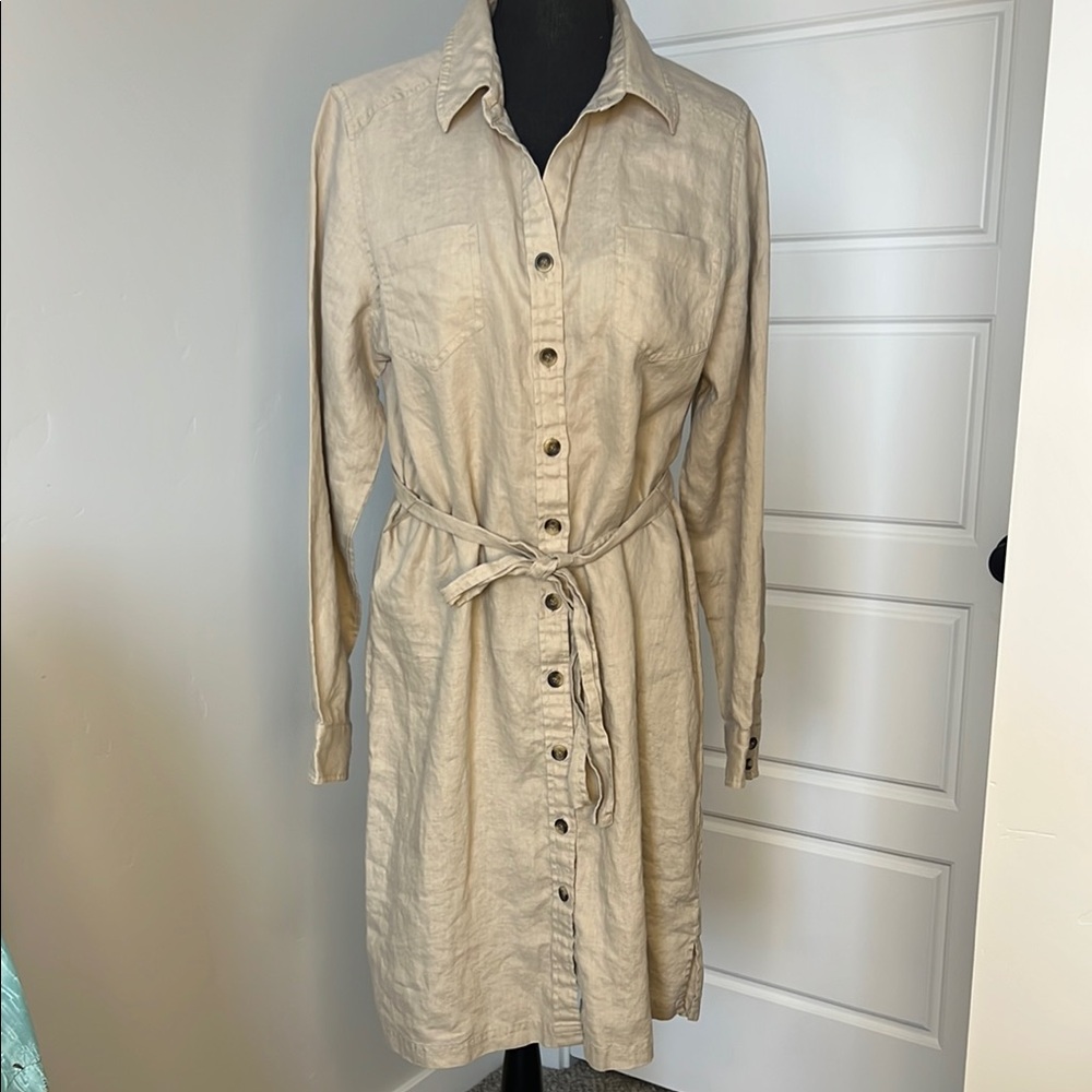 Pendleton Linen Beige Button-Down Shirt Dress Siz… - image 1